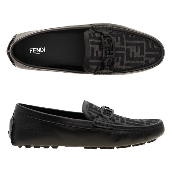 Fendi O\'Lock Loafers Black Leather Shoes FF Motif Size 12 US New